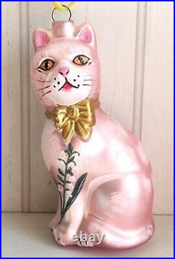Nathalie Lethe Ornament Staffordshire Cat Pink Lily Cat Christmas Ornament