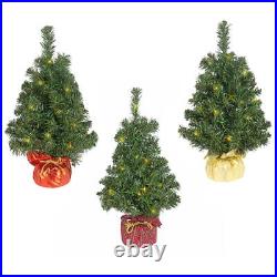 National Tree Noble Spruce Tree with LED Lights, Assorted, 2′ (Pack of 3)