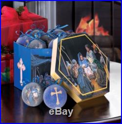 Nativity Christmas Tree Frosted Ornaments Set of 14 Decorations Colorful Box
