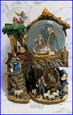 Nativity Scene 3 Snow Globes In 1 Musical Christmas BOX Vtg
