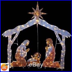 Nativity Set Outdoor Large Holy Night White Christmas Clear Lights Holiday Decor