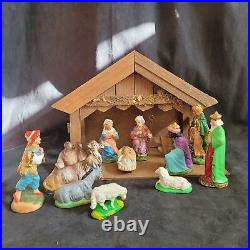 Nativity Set West Germany 1940s Classic German Hand Painted Paper Mache