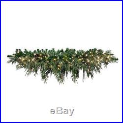 Natural 6 Foot Lighted Pre Lit Cascading Mantel Christmas Garland Swag Cordless