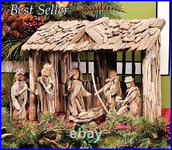 Natural Driftwood 6 Piece Nativity Set with Stable