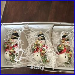 Neiman Marcus Set of 3 Glass Snowman Hanging Ornaments, Christmas, Multicolor
