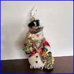 Neiman Marcus Set of 3 Glass Snowman Hanging Ornaments, Christmas, Multicolor