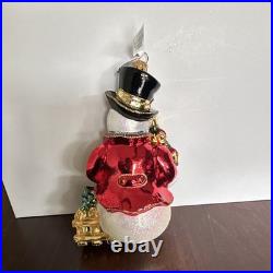Neiman Marcus Set of 3 Glass Snowman Hanging Ornaments, Christmas, Multicolor