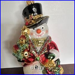 Neiman Marcus Set of 3 Glass Snowman Hanging Ornaments, Christmas, Multicolor