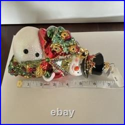 Neiman Marcus Set of 3 Glass Snowman Hanging Ornaments, Christmas, Multicolor