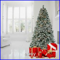 New 1450Tips 7.5FT Artificial Christmas Tree Snow Flocked Xmas Tree with Light US