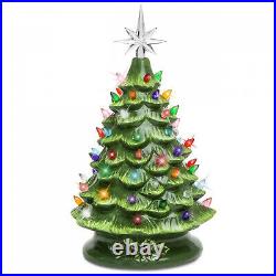 New 15in Pre-Lit Hand-Painted Ceramic Tabletop Christmas Tree with 64 Lights