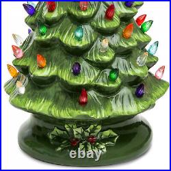 New 15in Pre-Lit Hand-Painted Ceramic Tabletop Christmas Tree with 64 Lights