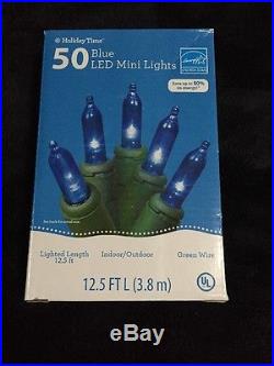 New 19 Box Lot Holiday Time 50 Blue LED Mini Lights Green Wire Indoor/Outdoor