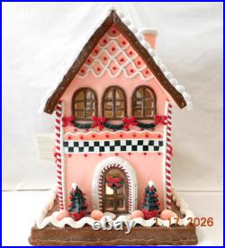 New 2025 Trimsetter Gingerbread House Light Up LED Pink House 13T x 9.2L x 8