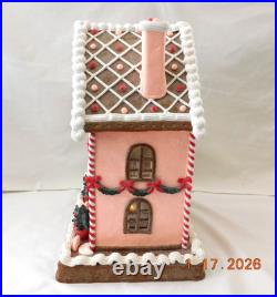 New 2025 Trimsetter Gingerbread House Light Up LED Pink House 13T x 9.2L x 8