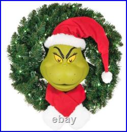 (New) 24 Hallmark The Grinch Christmas Wreath with Lights Sound Motion ($144.99)