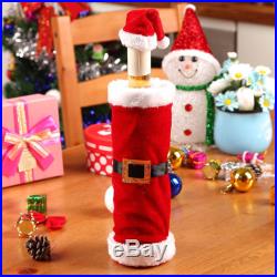 New 2Pcs Christmas Santa Clause Clothing Hat Dress Wine Bottle Cover Decoration