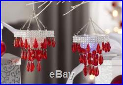 New 2pc LED Lighted Red Crystal Chandeliers Christmas Ornaments Tree Decoration