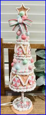 New 34th & Pine Aqua Pink Rocking Horse & Candy Tree Christmas Figurine SET