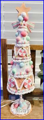 New 34th & Pine Aqua Pink Rocking Horse & Candy Tree Christmas Figurine SET