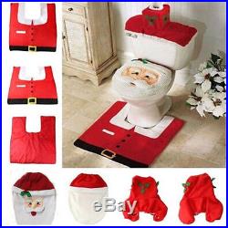 New 3Pcs Merry Christmas Decoration Santa Toilet Seat Cover & Rug Bathroom Set