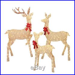 New 3 Piece Lighted Reindeer Family Deer Buck Doe Outdoor Christmas Yard Decor