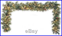 New 5 pc Pre Lit Christmas Decoration Set Garland 2 Topiary Trees 2 Wreaths
