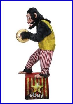 New 6 Foot Tall Evil Circus Monkey with Cymbals Animatronic Halloween Decoration