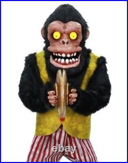 New 6 Foot Tall Evil Circus Monkey with Cymbals Animatronic Halloween Decoration