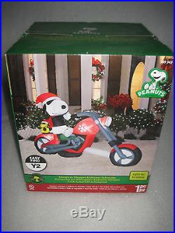 New 7 1/2′ Airblown Inflatable Snoopy Woodstock on Chopper Motorcycle Christmas