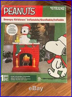 New 7 Ft Peanuts Snoopy Fireplace Christmas Swirling Lights Airblown Inflatable