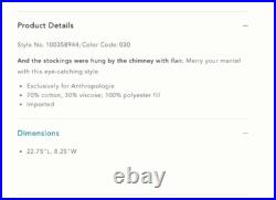 New Anthropologie Christmas Holiday Coretta Embellished Velvet Stocking Green