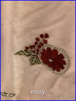 New Anthropologie Christmas Tree Skirt Coretta 60 Embroidered Beaded Pink Boho