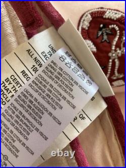 New Anthropologie Christmas Tree Skirt Coretta 60 Embroidered Beaded Pink Boho