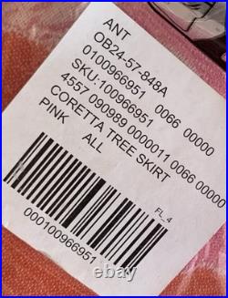 New Anthropologie Christmas Tree Skirt Coretta 60 Embroidered Beaded Pink Boho
