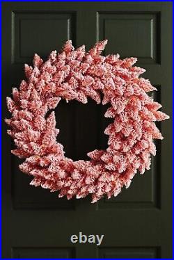 New Anthropologie Huge! 30 Flocked Light Up Wreath Decoration Glitterville Pink