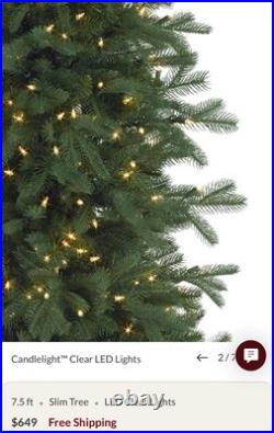 New Balsam Hill 7.5ft Slim Cathedral Fir LED Clear Fairy Lights Christmas Tree