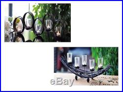 New Black Candle Holder Ring Circle Or Hammock Glass Tea Light 5 Pc Xmas Party
