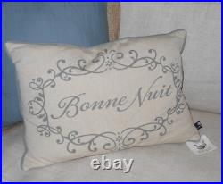 New Bonne Nuit French Good Night Feather Filled Cotton Lumbar Accent Pillow SALE