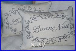 New Bonne Nuit French Good Night Feather Filled Cotton Lumbar Accent Pillow SALE