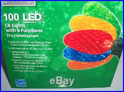 New Christmas 100 Light LED Multi-Color Faceted C6 Lights with 8 Functions