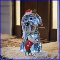 New Christmas Light Up Schnauzer w Hat & Stocking Fluffy Puppy Dog Yard Decor