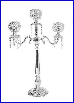 New Designer Crystal Bead Candleabra Silver 80cm Tall Holds 3 Candles
