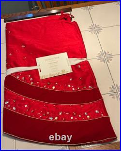 New Dillard's Trimsetter 58 Tree Skirt RED Polyester Velvet Crystal NWT