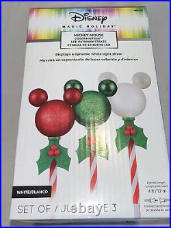New Disney Christmas Mickey Mouse Ears Light Up Pathway Stake Lights Set Of 3