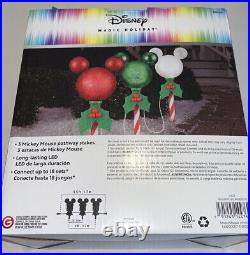 New Disney Christmas Mickey Mouse Ears Light Up Pathway Stake Lights Set Of 3