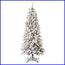 New Finley Home 6.5' Classic Flocked Slim Pre-Lit Christmas Tree