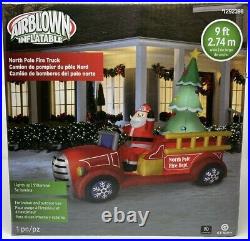 New Gemmy 9 Ft North Pole Fire Truck Department Christmas Airblown Inflatable