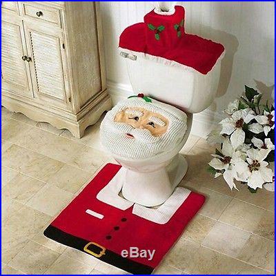New HOt Happy Santa Toilet Seat Cover and Rug Bathroom Set Christmas Decorations