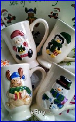 New Holiday Mugs Gift Box Set of 4 Cups Penguin Reindeer Santa Snowman Christmas